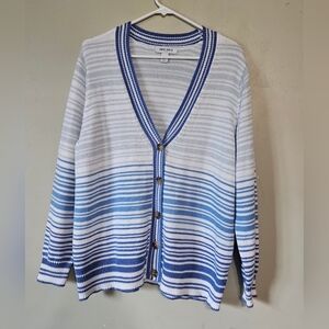💚🩷Nine West Light Blue Striped Cardigan Sweater Suze XXL Coastal Grandmother💙